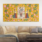 Premium Yellow Floral Themed Shreenathji Religious Canvas Pichwai Wall Painting
