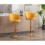 Premium Yellow Velvet Lounge Bar Stools with Glamorous Golden Frame