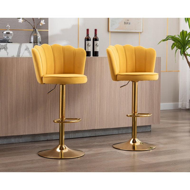 Premium Yellow Velvet Lounge Bar Stools with Glamorous Golden Frame