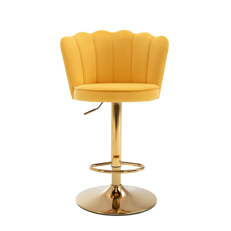 Premium Yellow Velvet Lounge Bar Stools with Glamorous Golden Frame