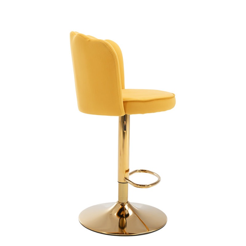 Premium Yellow Velvet Lounge Bar Stools with Glamorous Golden Frame