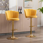Premium Yellow Velvet Lounge Bar Stools with Glamorous Golden Frame