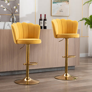 Premium Yellow Velvet Lounge Bar Stools with Glamorous Golden Frame