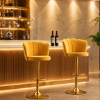Premium Yellow Velvet Lounge Bar Stools with Glamorous Golden Frame