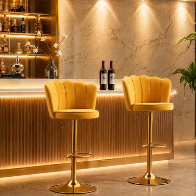 Premium Yellow Velvet Lounge Bar Stools with Glamorous Golden Frame