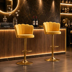 Premium Yellow Velvet Lounge Bar Stools with Glamorous Golden Frame