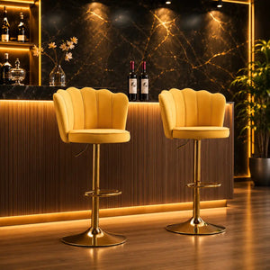 Premium Yellow Velvet Lounge Bar Stools with Glamorous Golden Frame