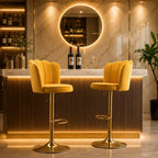 Premium Yellow Velvet Lounge Bar Stools with Glamorous Golden Frame