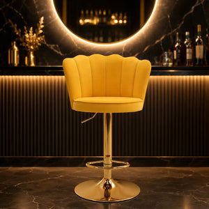 Premium Yellow Velvet Lounge Bar Stools with Glamorous Golden Frame