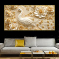 Prepossessing White Peacock and Golden Rose Bloom 3D Canvas Wall Painting