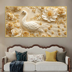 Prepossessing White Peacock and Golden Rose Bloom 3D Canvas Wall Painting