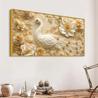 Prepossessing White Peacock and Golden Rose Bloom 3D Canvas Wall Painting