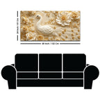 Prepossessing White Peacock and Golden Rose Bloom 3D Canvas Wall Painting