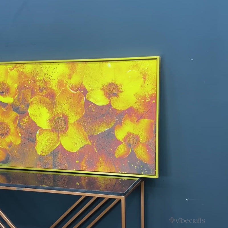 Golden Floral Flowers Field Premium Canvas Wooden Wall Painting