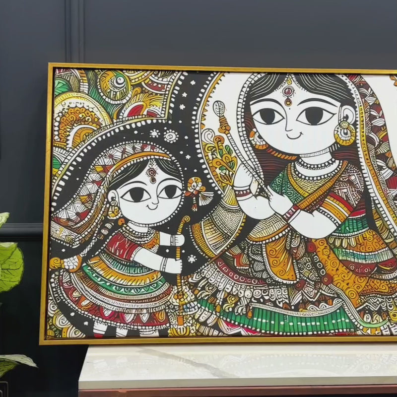 Madhubani Women Theme Canvas Painting | Ethnic Indian Wall Painting