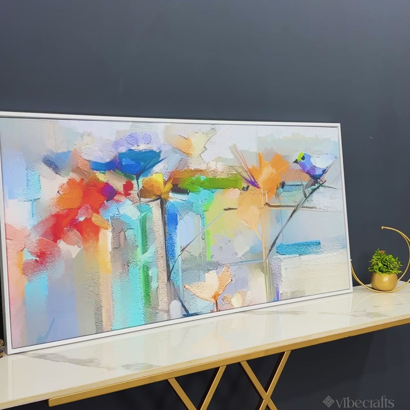 Abstract Colorful Canary Bird with Flowers Canvas Wall Painting