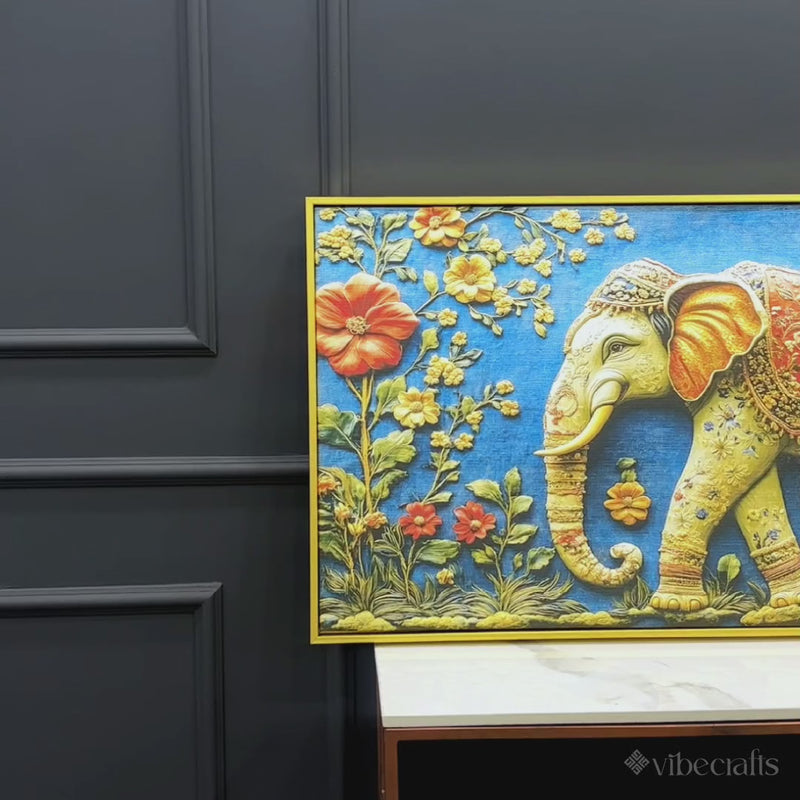 Ethnic Elephant Wall Art Premium Canvas Wall Painting