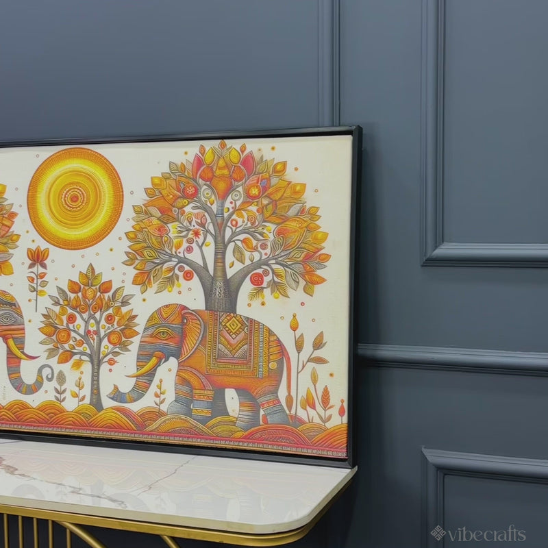 Traditional Elephant Art Canvas Wooden Wall Painting