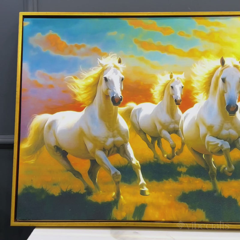 Seven Horses Running at Dawn Premium Canvas Wall Painting