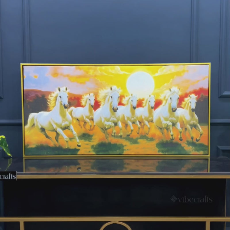 Seven Running Horses at Dawn Premium Wall Painting