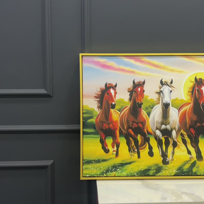Beautiful Scenery of Seven Horses Canvas Wall Painting
