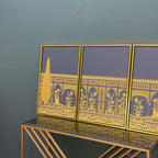 Traditional Indian Antique Gold Border Mughal Art Floating Canvas Wall Painting Set of Three