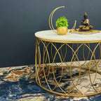 luxurious Designer in Golden & White Marble Round Shape Center Table