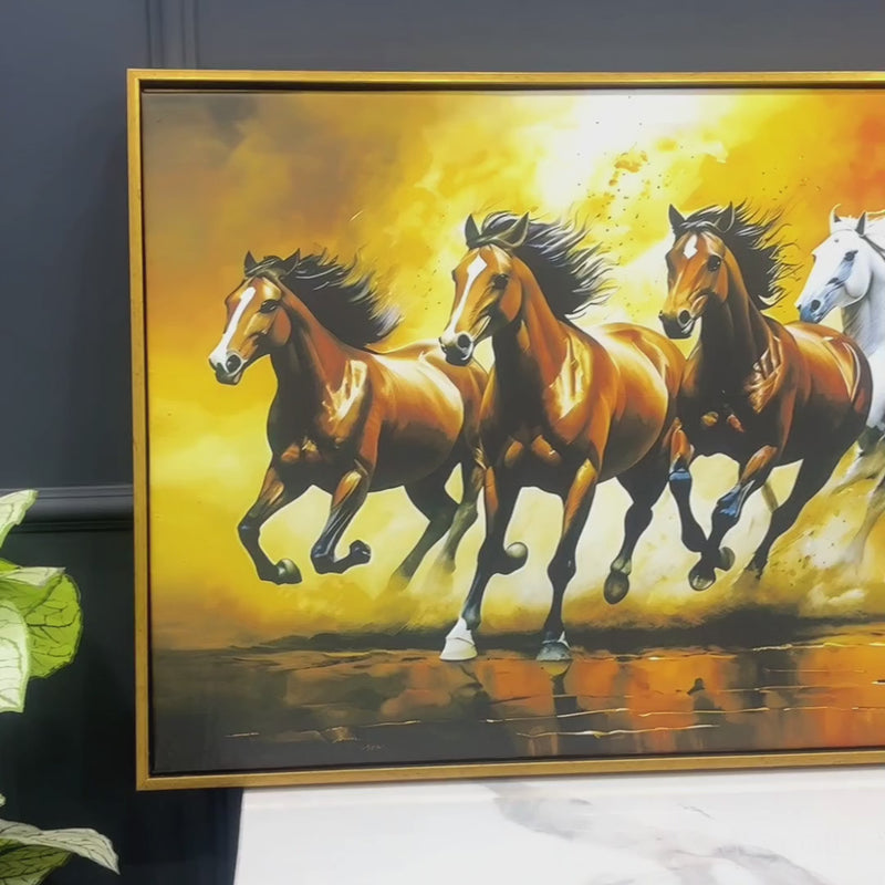 Scenic view of Seven Horses Running Canvas Wall Painting