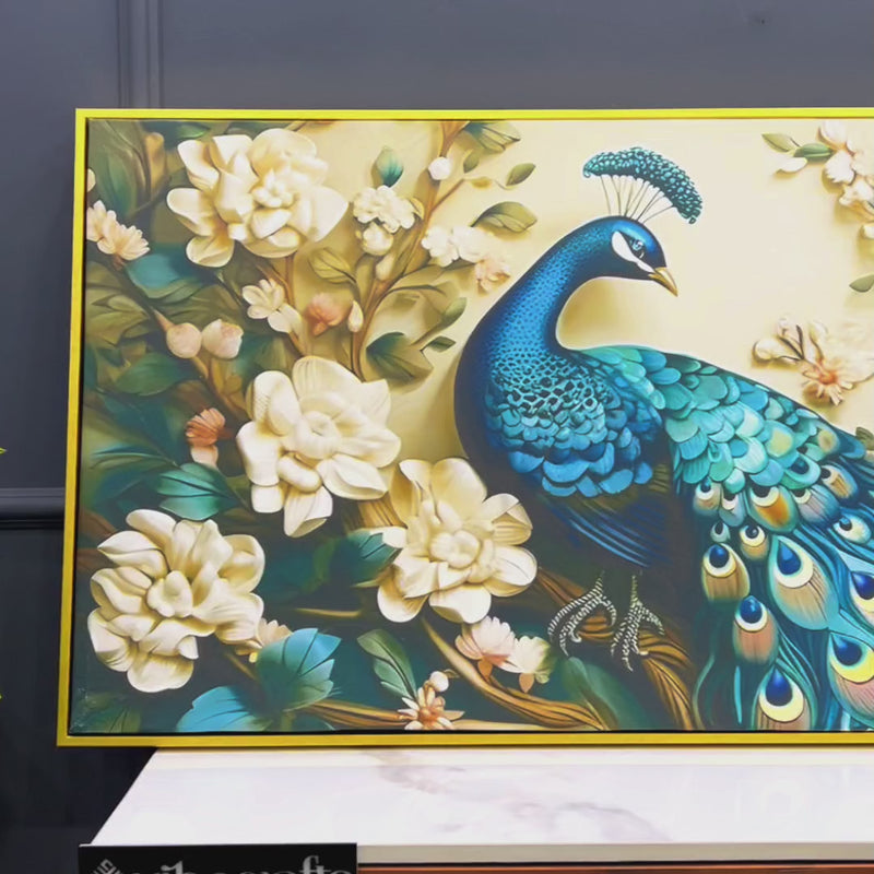 Charming Royal Peacock in a Soft Floral Paradise Canvas Wall Painting