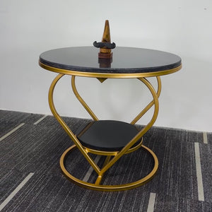 Premium Modern Heart Shaped Golden Metal with Black Marble Night Stand Side Table