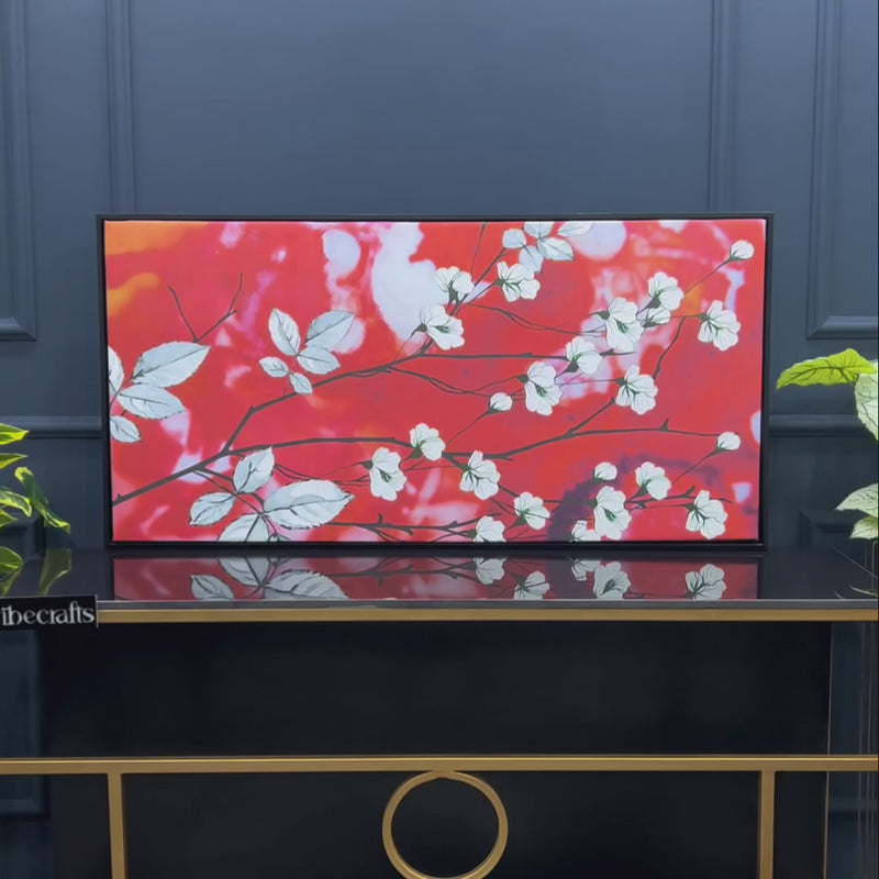 Premium Canvas Abstract Art Painting of White Flowers