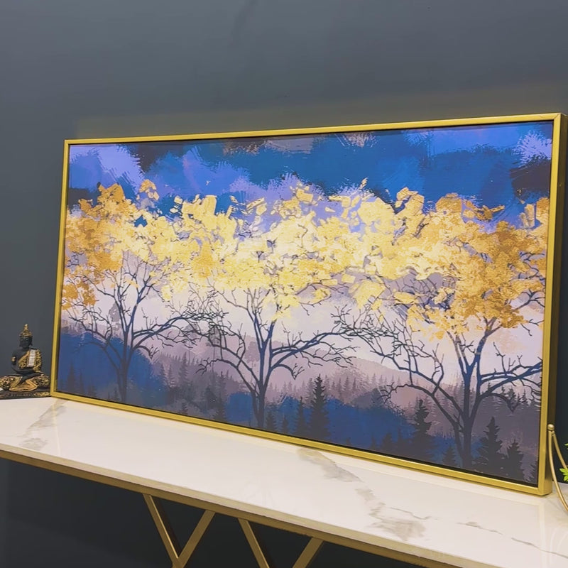 Beautiful Golden Tree Abstract Design Premium Canvas Wall Painting