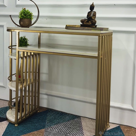 D-End 5 Tier White Marble Golden Console Table