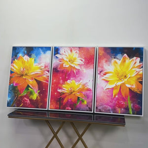 Yellow Flower Art Floating Canvas Wall Painting Set of Three