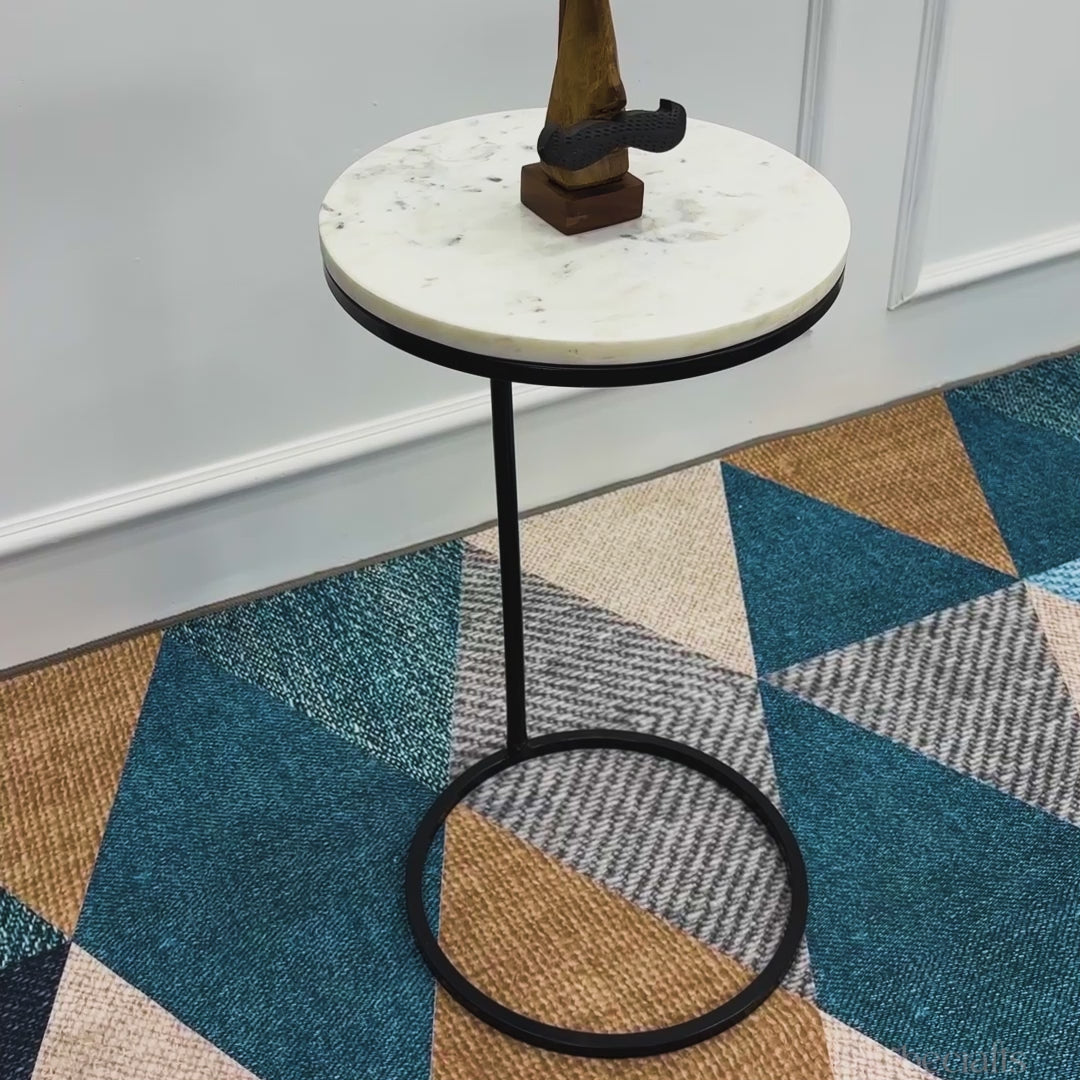 Ring Base Black Marble Designer Side Table