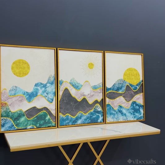 Abstract Mountains Luxurious Pattern Floating Canvas Wall Painting Set of Three