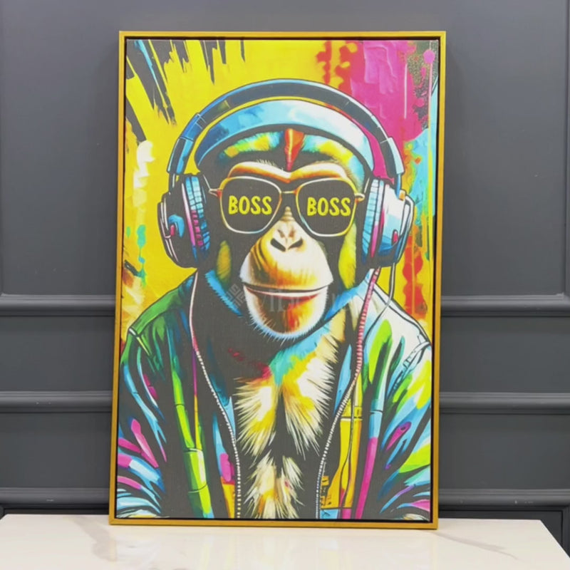 Chimp The Boss Cotton Canvas Wall Painting