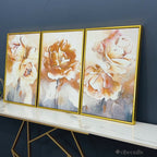 Floral Flower White Rose Floating Canvas Wall Painting Set of Three