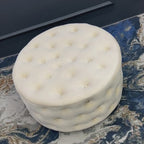 Tufted White Round Shape Velvet Ottoman