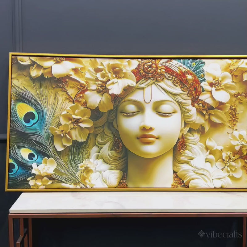 Elegant Lord Krishna Face Canvas Painting – Premium Spiritual Decor