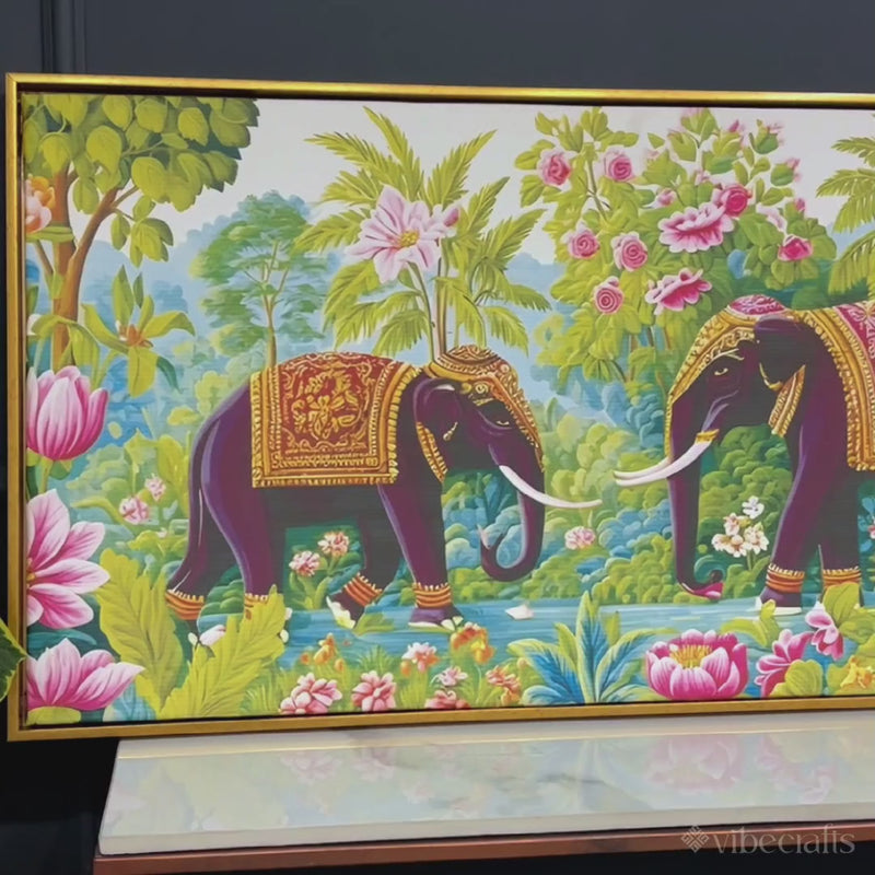 Luxury Elephant Pair Canvas Wall Painting