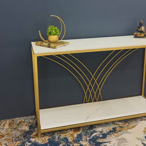 Premium Modern Faux Marble Console Table with 2 Tier Storage Shelf