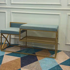 Modern Bench Gray Velvet with Shoe Organizer Rack