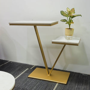 Contemporary 2 Tier White Marble Golden Console Table