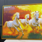 Seven White Horses Running at Dawn Premium Wall Painting