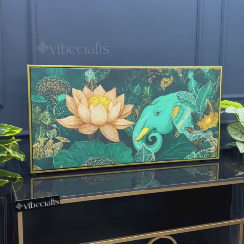 Alluring Elephant and Lotus In Deep Nature Canvas Wall Painting