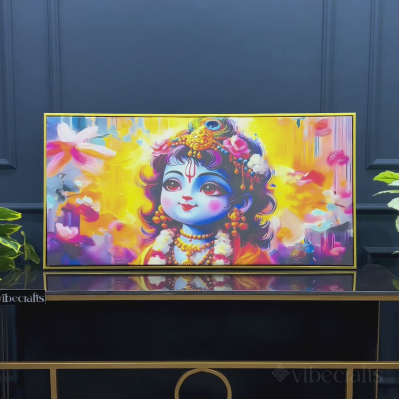 Divine Bal Krishna Floral Background Painting