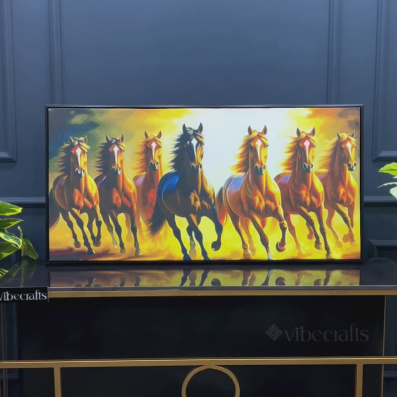 Seven Horses Running at Sunset Wooden Canvas Wall Painting