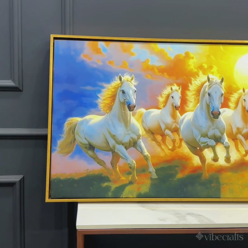 Seven Running Horses at Dawn Canvas Wall Painting