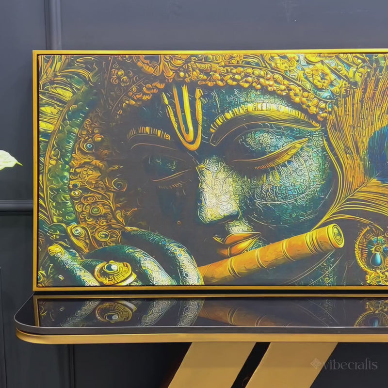Lord Krishna Flute Textured Canvas Wall Painting for Living Room Decor